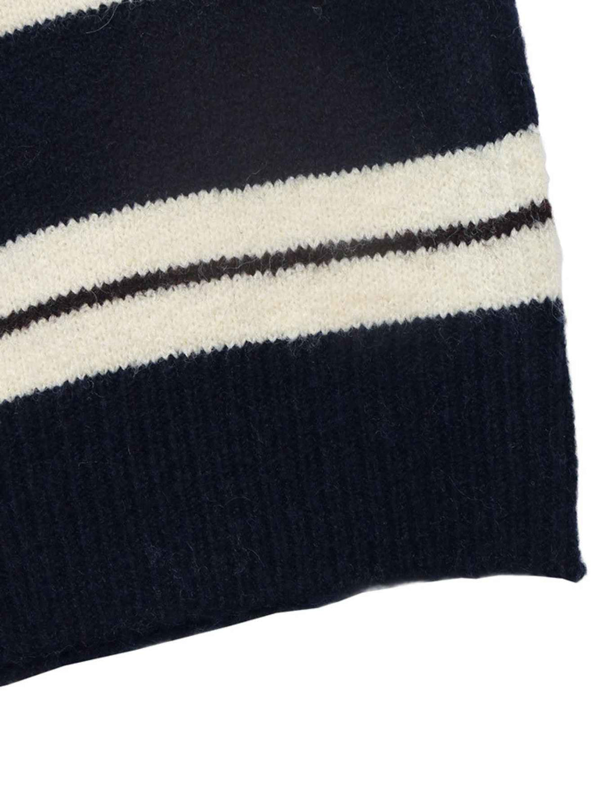 Striped Polo Sweater with Contrast Collar and Drop Shoulders