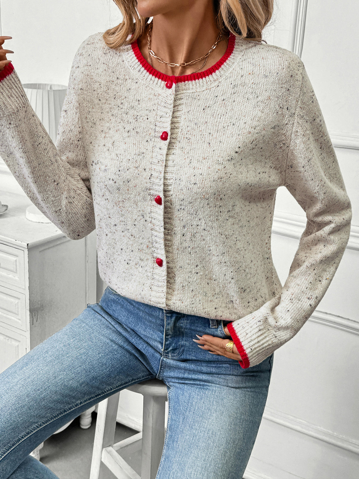 Heart Cardigan with Contrast Trim