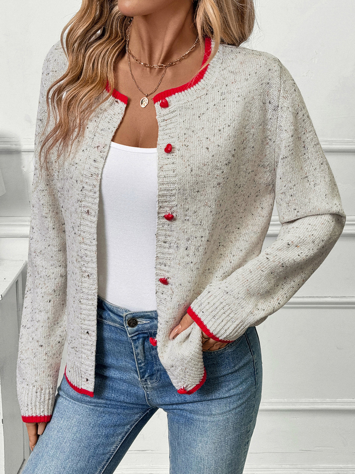 Heart Cardigan with Contrast Trim