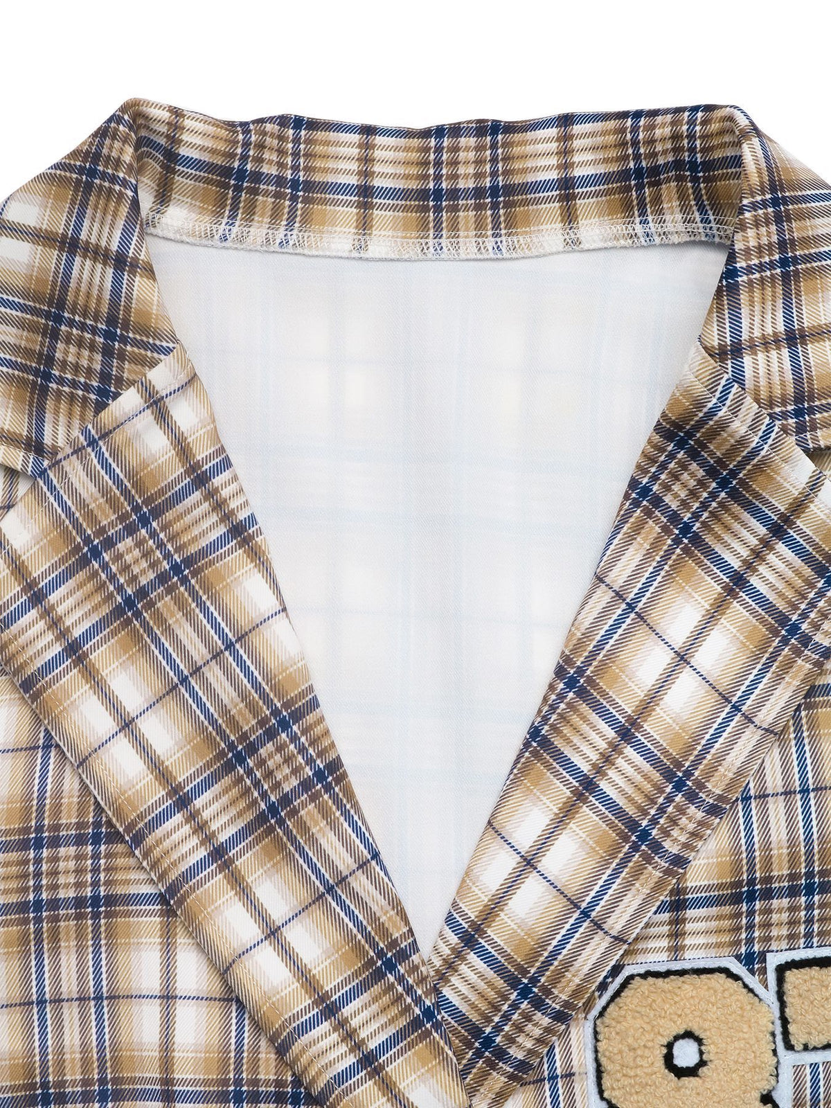Plaid Blazer with Chenille Letter Patches and Flap Pockets