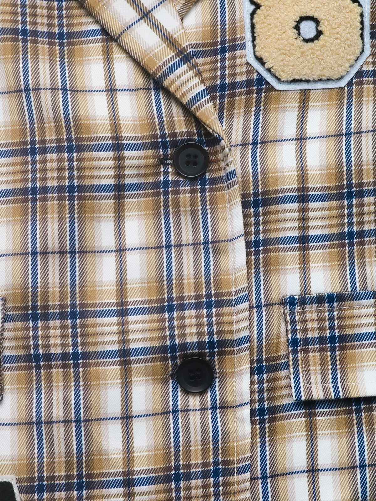 Plaid Blazer with Chenille Letter Patches and Flap Pockets