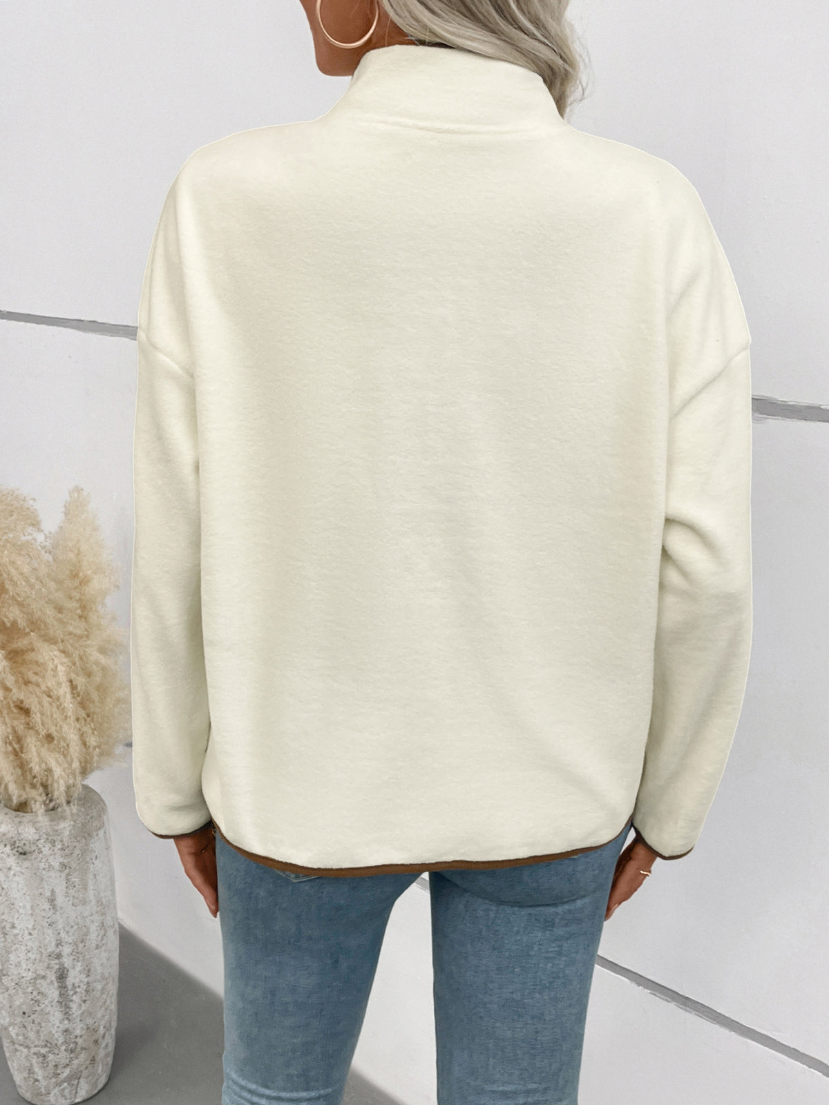 Stand Collar Fleece Jacket with Snap Buttons