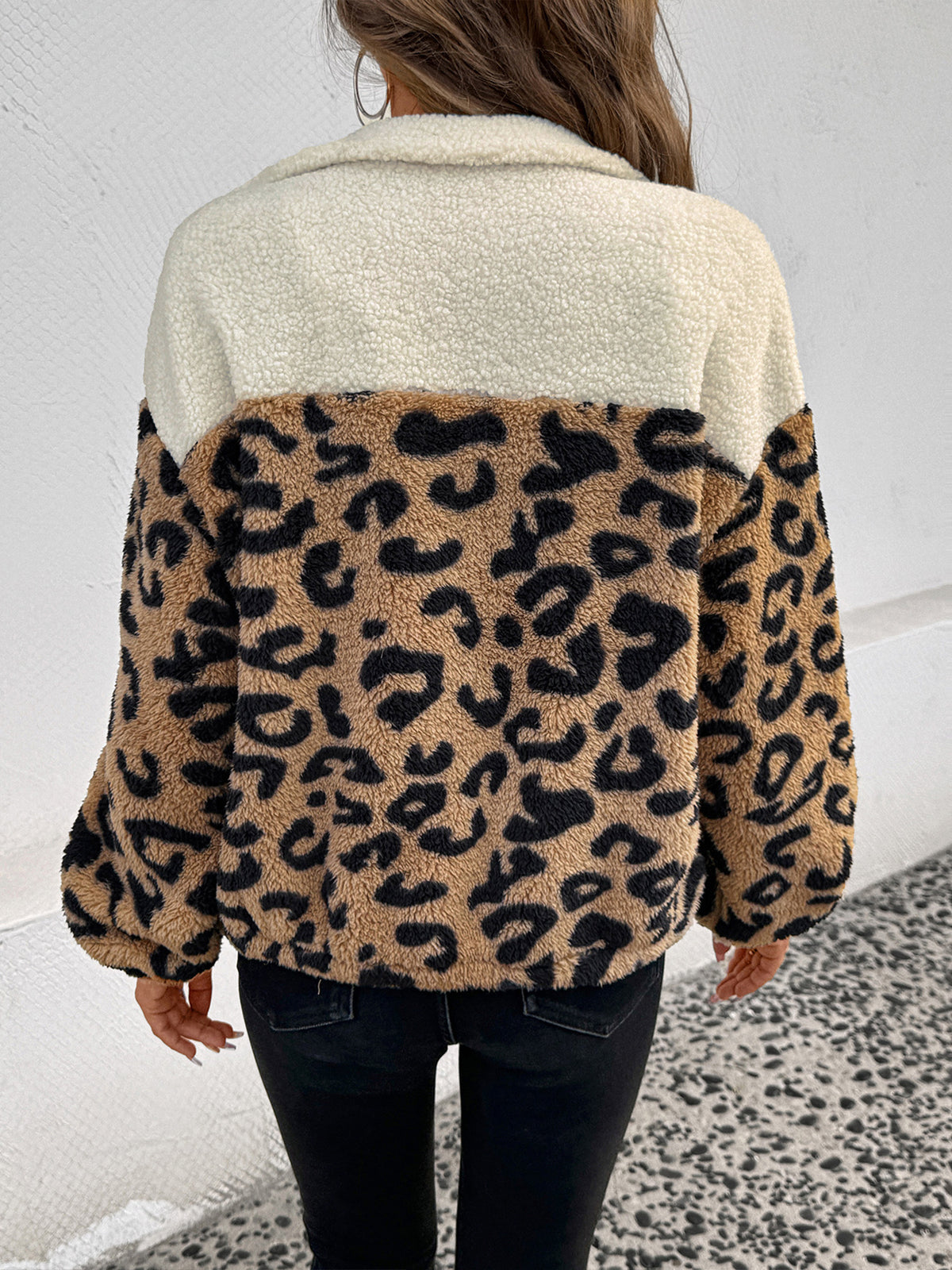 Leopard Print Sherpa Jacket with Full Zip