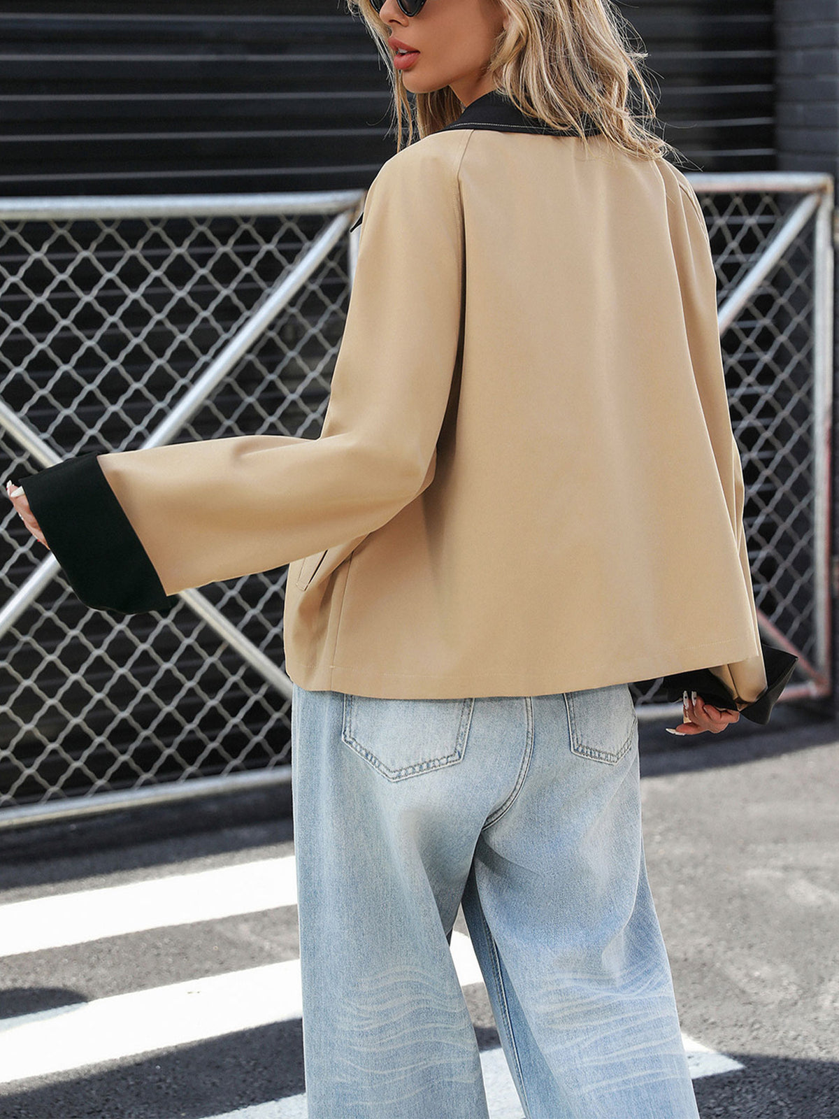 Short Trench Coat with Contrast Collar