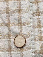 Cropped Plaid Tweed Jacket with Pearl Trim
