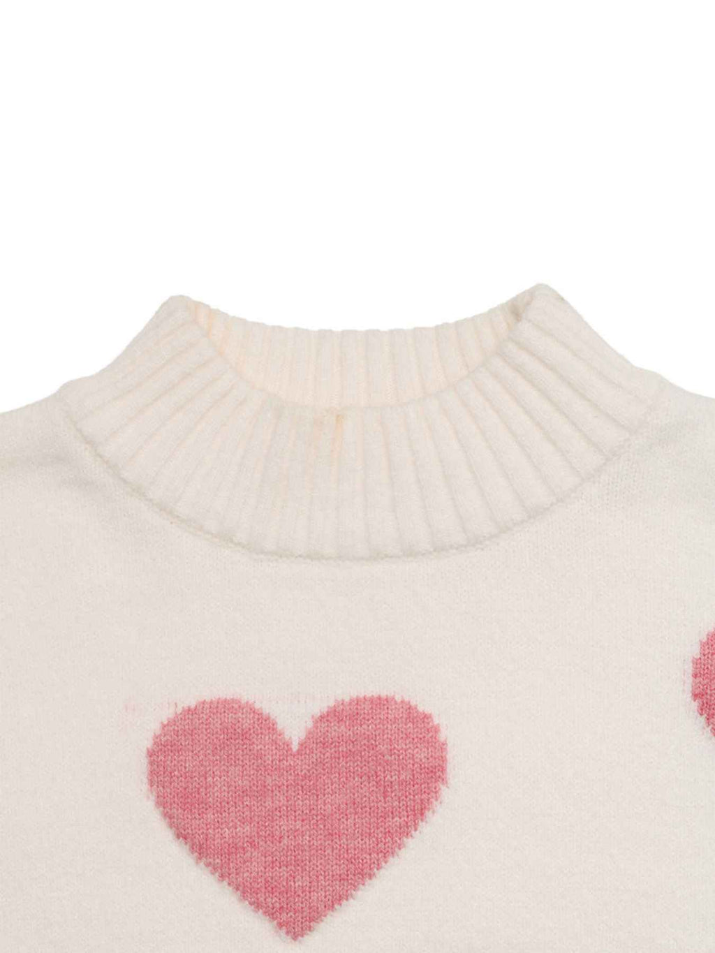 Mock Neck Heart Sweater with Lantern Sleeves
