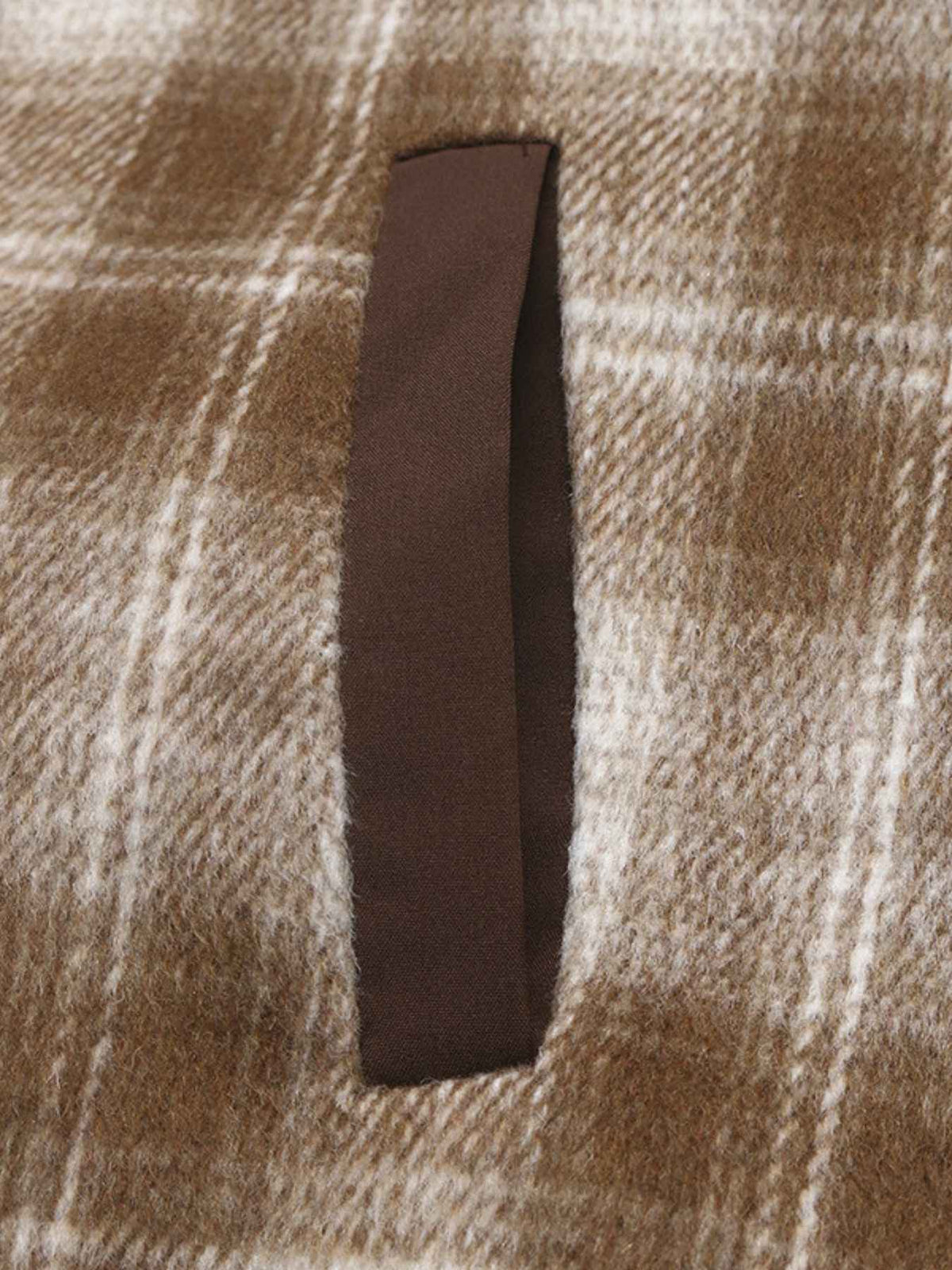 Collarless Plaid Jacket with Contrast Trim and Button Front