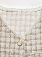 Cropped Plaid Tweed Jacket with Pearl Trim