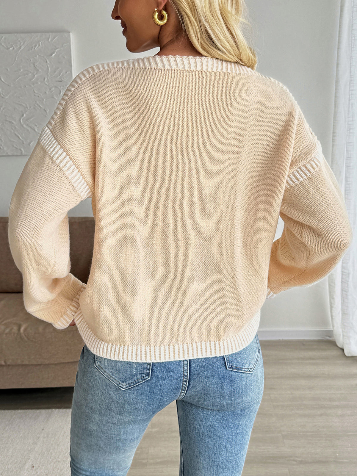 Tie Front Cardigan with Contrast Trim