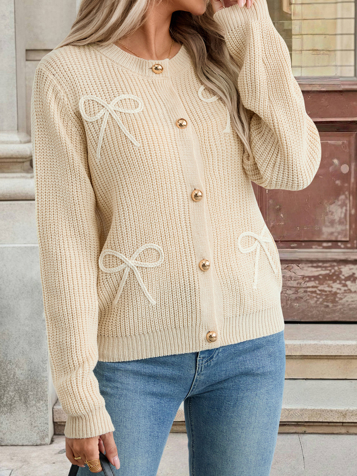 Bow Cardigan with Gold Buttons
