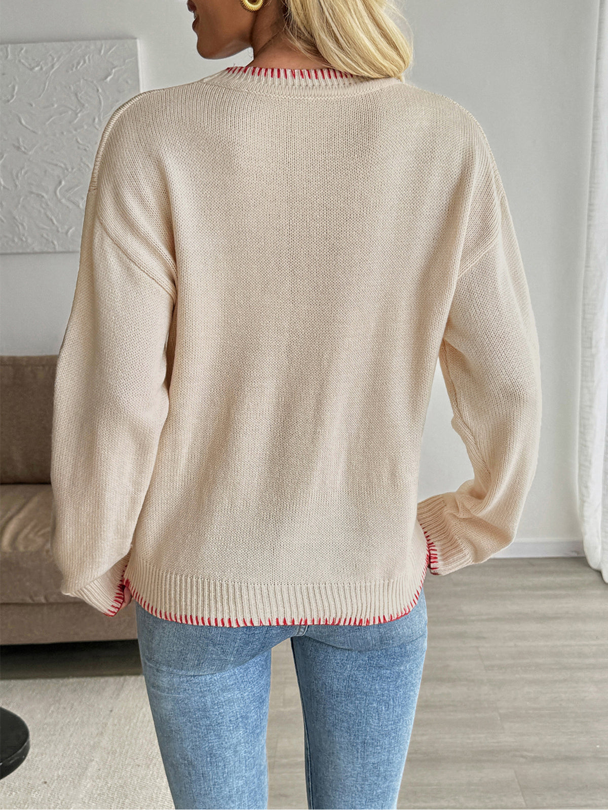 Lobster Sweater with Red Stitch Trim
