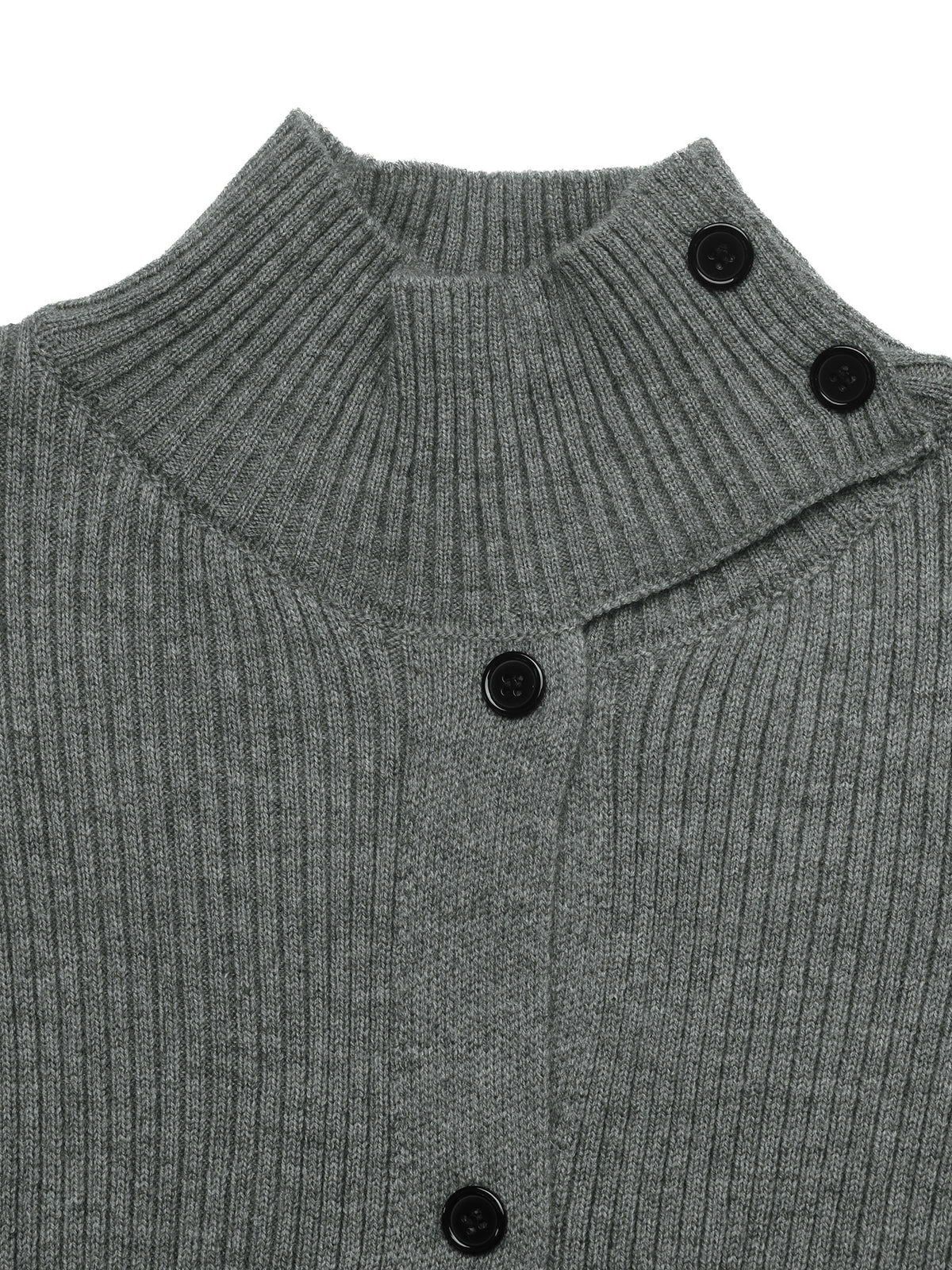 Button Up Cardigan with High Neck, Ribbed Knit and Drop Shoulders