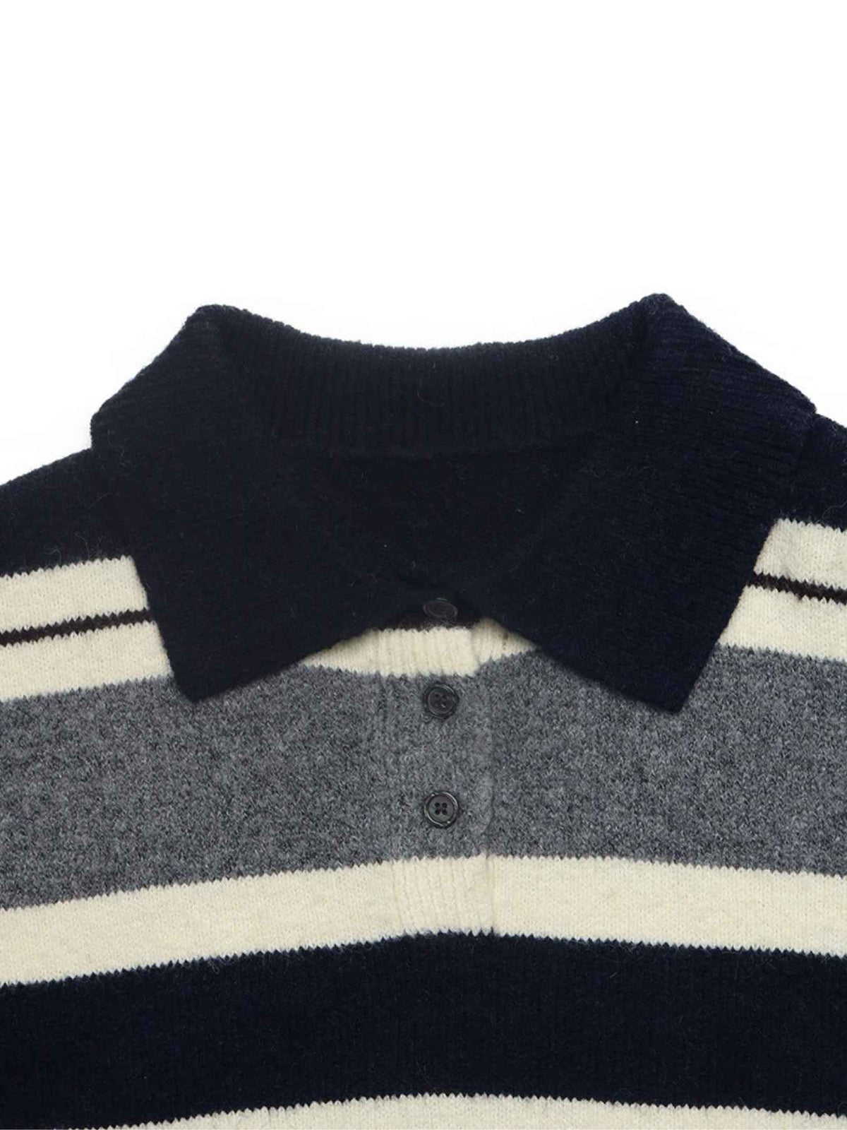 Striped Polo Sweater with Contrast Collar and Drop Shoulders